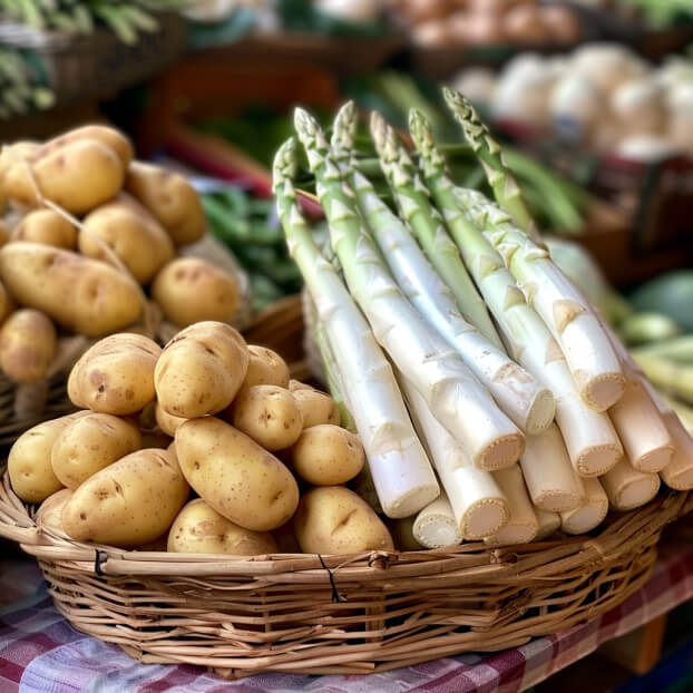 Spargel und Kartoffeln auf dem Wochenmarkt